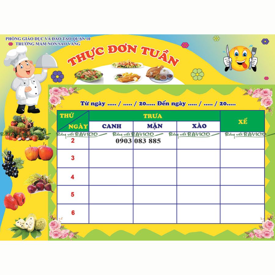 Thực đơn tuần 4 tháng 4 năm 2025